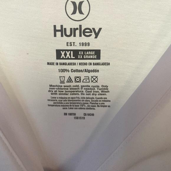 Hurley Men’s White T-shirt Size XXLARGE new - Picture 4 of 4